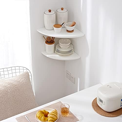 Corner Shelf, White Solid Oak Wood Floating Corner Shelves Wall Mount Round End Floating Speaker Rack Display Shelf for 