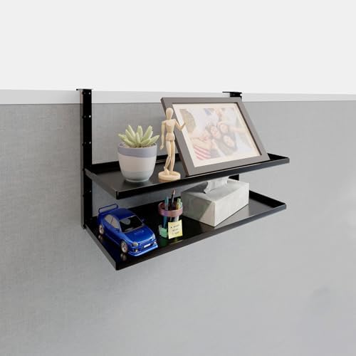 Office Cubicle Shelf - 14.2'' x 5.9'' Dual-Tier Storage Organizer Floating Corner Rack Hanging Shelf Height Adjustable H