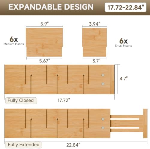 Deep Drawer Dividers For Clothes,Expandable Drawer Organizer (6, Long)