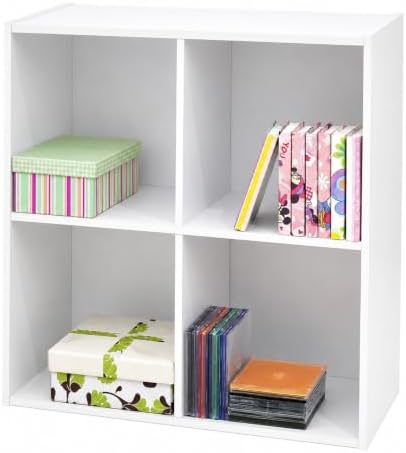 Kings Brand Furniture White Wood 4 Cube Organizer Storage Bookcase