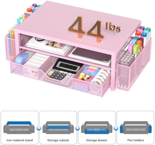 OPNICE Desk Organizers and Accessories, Computer Monitor Stand Riser with Drawer and 2 Pen Holders, Printer & Laptop Sta