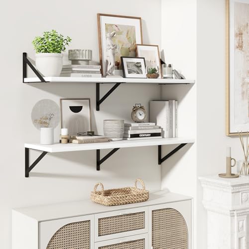 Marsmiles Deep Floating Shelves, 36'' x 12'' White Wood Shelves Set of 2