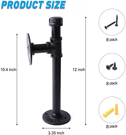 3/4" Industrial Pipe Shelf Brackets, Black Iron Wall Mounted DIY Shelving Brackets Hanging Custom Pipe Brackets for Floa