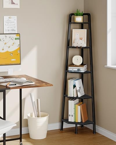 CHOEZON Corner Shelf, 5-Tier Ladder Corner Shelf, Ladder Bookshelf, 59.6" Tall Vertical Display Stand, Metal Frame Books