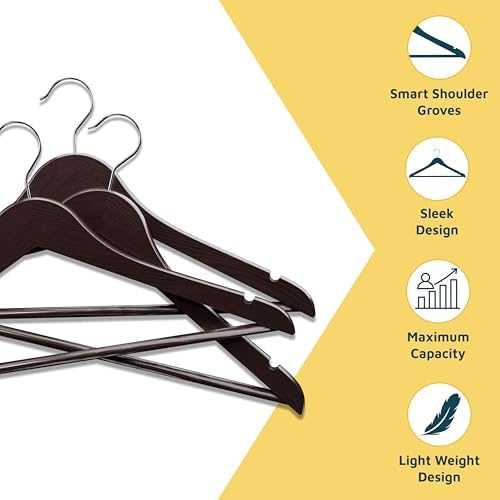 Lifemaster Wooden Clothes Hangers – with 360 Degree Swivel Hook and Non-Slip Shoulder Notch, Holds Up to 10 lbs, Pants B