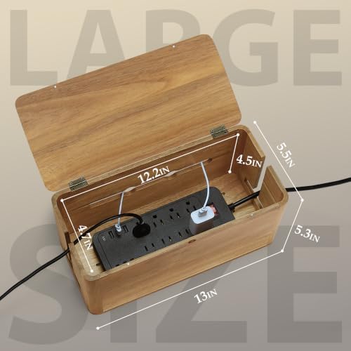 Acacia Wood Cord Management Box, Magnetic Lid, Hide Cable & Cord Organizer