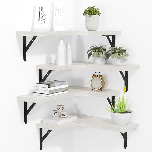 ROMGUAR CRAFT Corner Floating Shelves Wall Mounted Set of 4, White