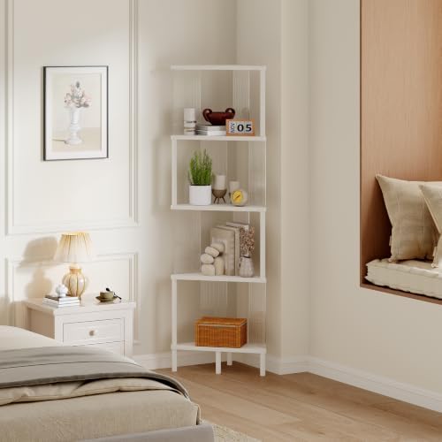 YATINEY 5-Tier Corner Shelf, Corner Bookshelf for Small Space, White CJ12WW