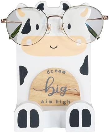 I'm Solid Wood Multipurpose Eyeglass Phone Pen & Pencil Holder Stand Stationery Desk Box Organizer Accessories Decor, Cute Farm Animal for Home Office Desktop Decor Birthday Graduation Gifts (Cow)