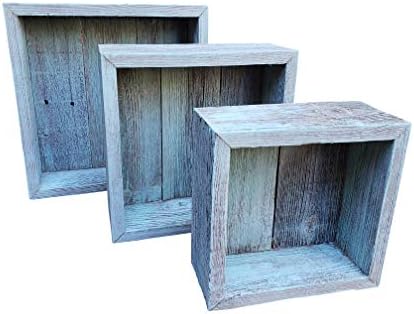 Reclaimed Wood Shadow Box with Wood Backing - Rustic Farmhouse Barnwood Style - Floating Shelves - Set of 3 (Turquoise, 
