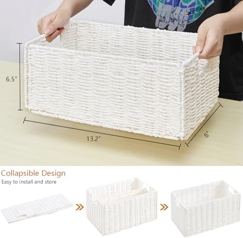 Vagusicc Wicker Storage Basket, Set of 2 Hand-Woven Paper Rope Wicker Basket, Small Storage Baskets for Organizing Toile