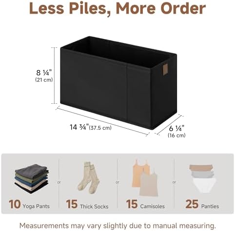 StorageWorks Narrow Storage Bins for Closet Shelves, Black, 2-Pack