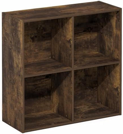 Furinno LUDER Book Shelf, 4-Cube Bookshelf, Bookcase with Open Shelves, 9.5 x 24.6 x 23.7, for Living Room, Bedroom, Hom