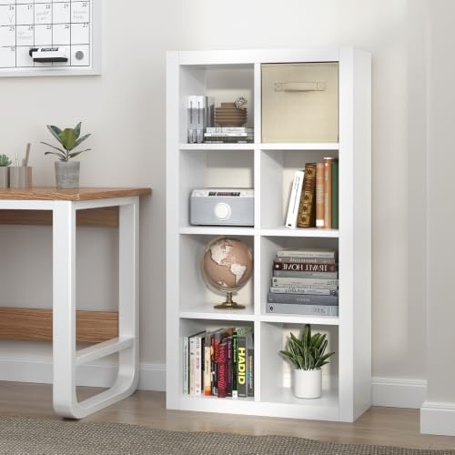 furtble Bookshelf 8-Cube Storage Organizer, Modern Wood Open Bookcase, Multifunctional Display Shelf for Living Room, Be
