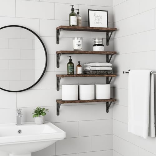 Fixwal Wall Floating Shelves for Home Decor (Brown, Set of 4, 16.5 Inch)