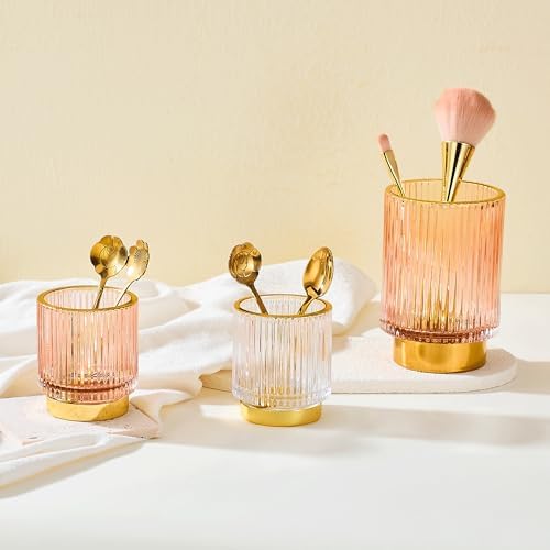 Makeup Brush Holder Organizer,Toothbrush Holders,Desk Pen Pencil Holder,Multifunctional Vintage Glass Brush Cup（S/White/