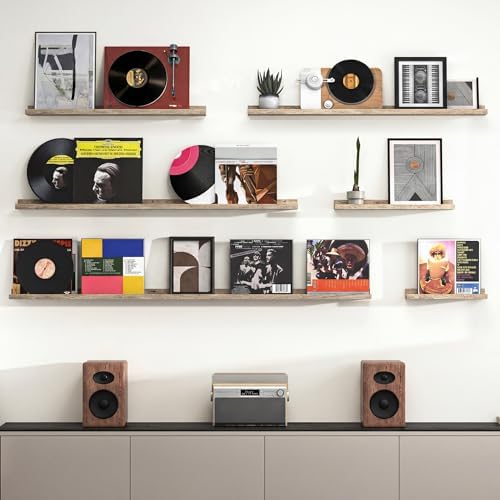 Heimlove Picture Ledge Shelf, Floating Shelves Set of 2, 27.56Inches Picture Shelf for Wall with Ledge, Kids Bookshelf Wall Mounted for Living Room Bedroom Decor Books Photo Frames - Gray
