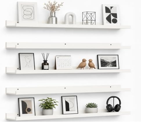 36inch Long Floating Shelves for Wall Decor, 5-Set Shelves with Lip, White