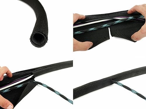 Cable Tube – Self-Closing & cuttable Cable Sleeve, 2m x 25mm, Black – Flexible Cable Channel for Cable Management at des
