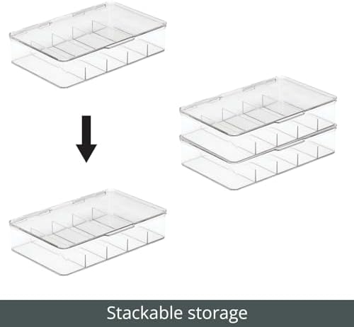 mDesign Plastic Divided Stackable Hair, Makeup & Jewelry Organizer Box with Hinge Lid for Bathroom Vanity Countertop - 5