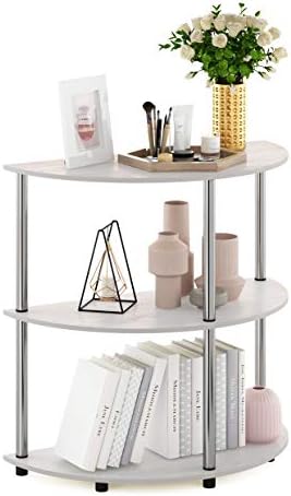 Furinno Frans Turn-N Half Round Console Table with Stainless Steel Tubes, White Oak, 15.6D x 31.1W x 30.8H in