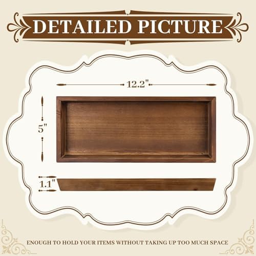 MAONAME Brown Rustic Long Narrow Tray, 12.2"x 5" Wood Bathroom Vanity Tray