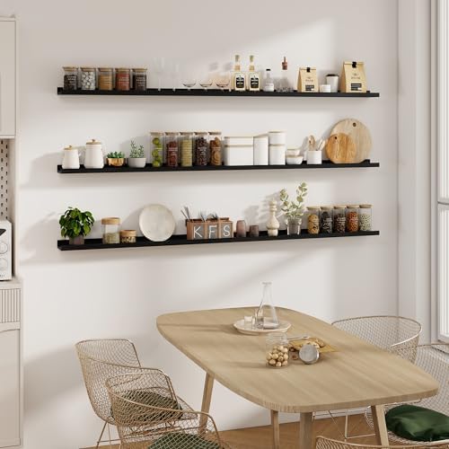 Acovy Solid Ash Wood Picture Ledge Shelf, 24 Inch, Black, Set of 2
