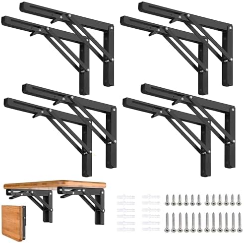 Folding Shelf Brackets 10 inch 8 Pcs - DIY Wall Mounted Shelf Bracket for Garage Workstation, Stuff Supports, Plant Stan