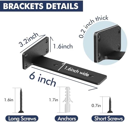 Starunder 6 Inch Floating Shelf Brackets,6 Pack L‑Shape Shelf Supports