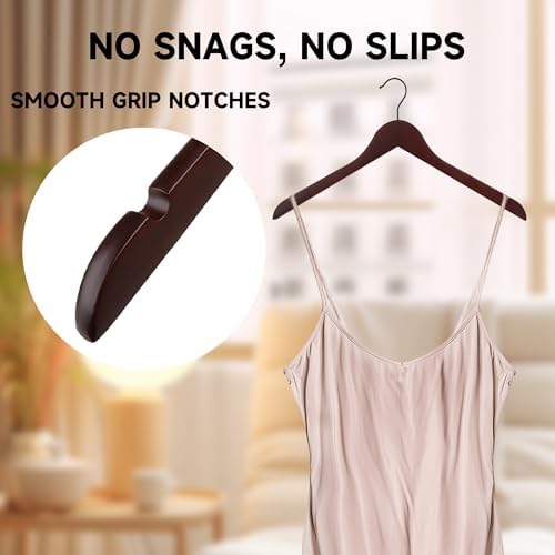 Wooden Top Hangers with 360° Swivel Hook, Dark Cherry, 96-Pack
