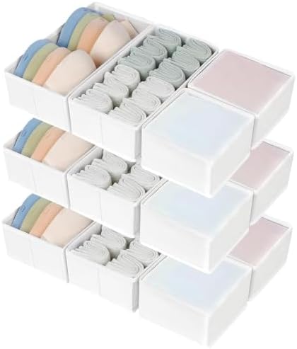 DIMJ Drawer Organizers Clothes, Set of 12 Dresser Organizer Bins, Fabric Closet Organizers and Storage, Shallow Drawer D
