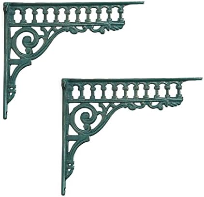 2PCS Cast Iron European Style Wall Shelf Brackets, 10.6in(L), Green