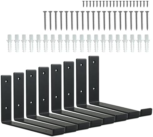 HEART ART Black Shelf Bracket 10 Inch, Shelf Brackets Heavy Duty,L Brackets for Shelves,Floating Shelf Bracket 8 Pack,9.