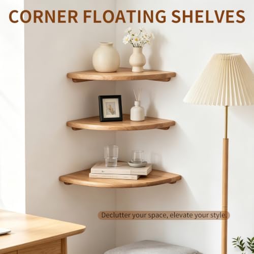 Corner Floating Shelves Set of 2, 7 Inch Solid Wood
