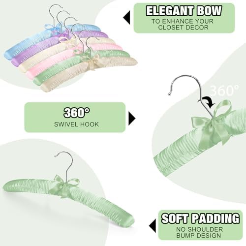 Jetec 24 Pack Satin Padded Hangers for Women Clothing 15",6 Colors