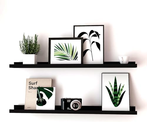 Black Floating Shelves for Wall Decor, 36 in Shelf with Lip Set of 2
