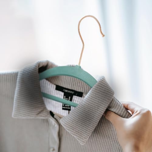KEPLIN Velvet Hangers 30 Pack - Non-Slip Clothes Hangers with Tie Bar & 360° Hook - Durable & Sturdy, Space-Saving Wardrobe Organisers for Suits, Jackets & Clothes- Home Storage Solution (Mint Green)