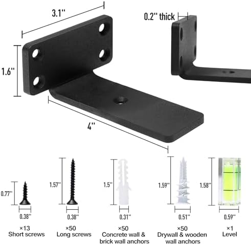 HITOMEN Heavy Duty Floating Shelf Brackets, 4-Inch (1/5'' Thick) Hidden Shelves Hardware, Iron L Brackets, Rustic Indust