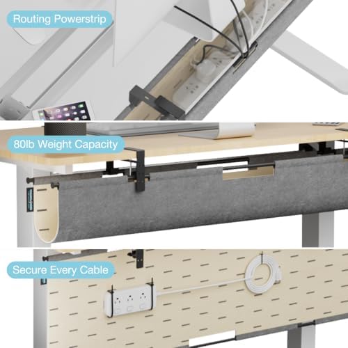 No Drill Under Desk Cable Management Tray,30" Felt Cord Organizer for Table