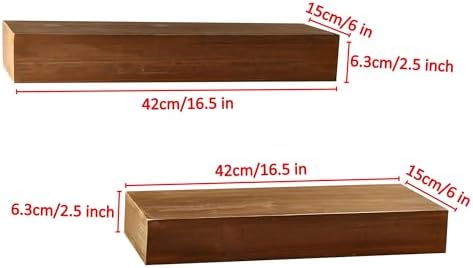 Wall-Mounted Floating Shelves - Set of 2, Solid Wood Teak Brown, 16.5” W x 6” D x 2.5” H - Rustic Decorative Storage for