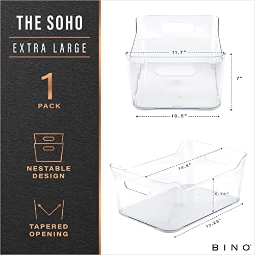 BINO Plastic Storage Basket, X-Large | Multi-Use Storage Basket | Rectangular Cabinet Organizer | Baskets for Organizing