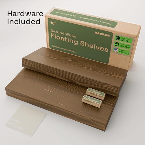 Solid Wood Floating Shelves for Wall 16 Inch Walnut, Wooden Bathroom Shelf