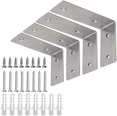 YUMORE Heavy Duty L Brackets, 5×3×1.8 in Shelf Brackets, Brushed Nickel