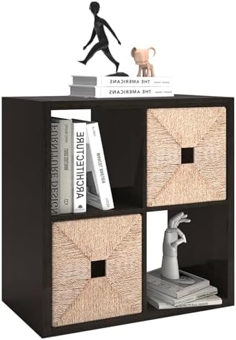 CTESNE【2026 Wooden Thick Frame 4 Cube Storage Organizer Shelf with Anti-Tipping Kits + Reversible Open Back Bookcase, Ho