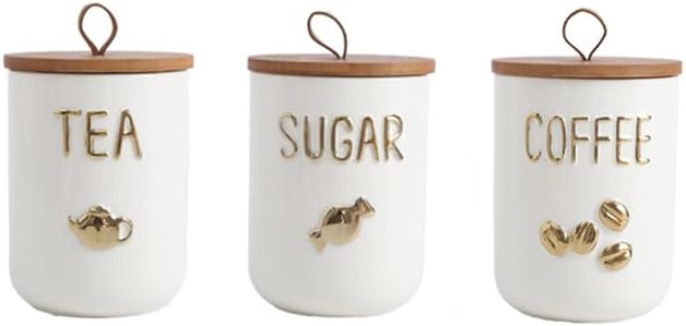 Comeon Ceramic Canister Set with Airtight Seal Bamboo Lid Silicone, 27oz Food Storage Jars for Coffee Sugar Tea, Contain