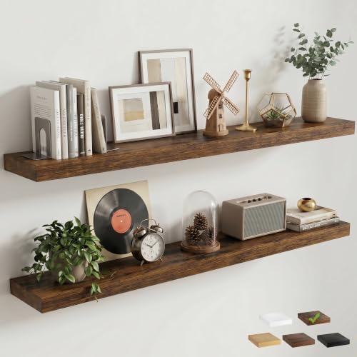 8 inch Deep Floating Shelves for Wall, 55" Wide, Rustic Brown, 2-Pack