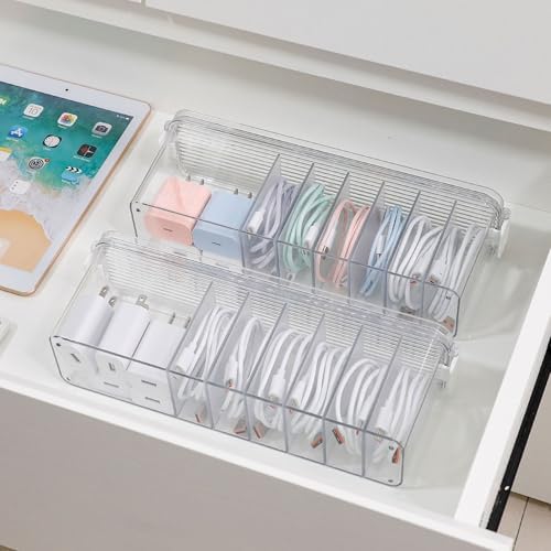 Cord Organizer Box with Lid, 2 Pack, Clear