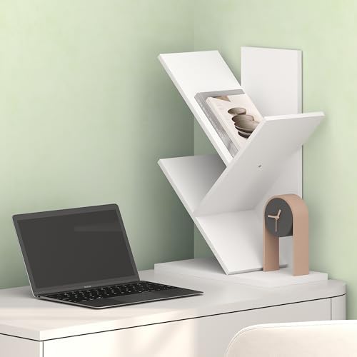 Ipoh Tree Book Shelf, 3-Tier Tree Bookcase, for Narrow Space, Books, CDs, Magazines, White