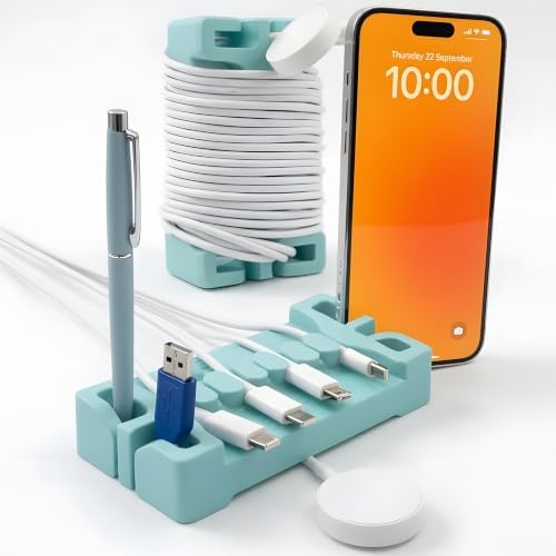 DeskBrick 2PK Silicone + Steel-Weighted Cord Holders for Desks. Weighted Cord Organizers & Cable Management for Desktops