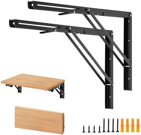 Matte Black Folding Shelf Brackets, 22 Inch, 2 Pack